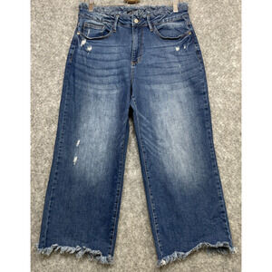 Judy Blue Womens Jeans High Rise Wide Leg Crop Distressed Raw Hem 14W